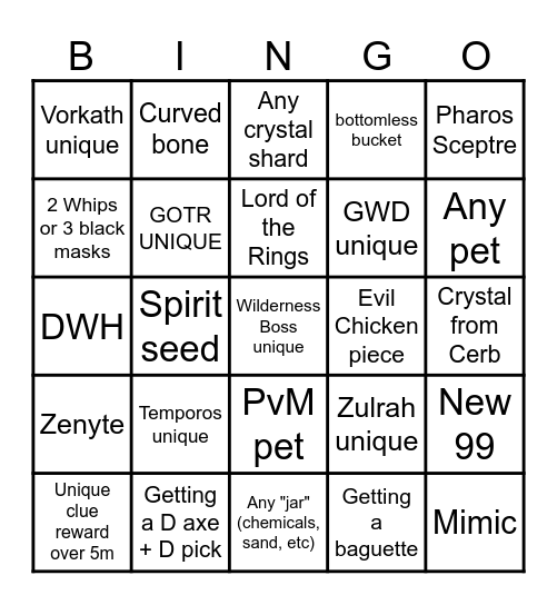OSRS Bingo Card