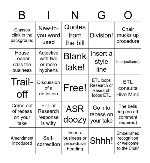 Hansard Bingo Card