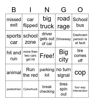 Idiots in Cars Bingo Card