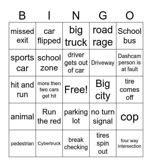 Idiots in Cars Bingo Card