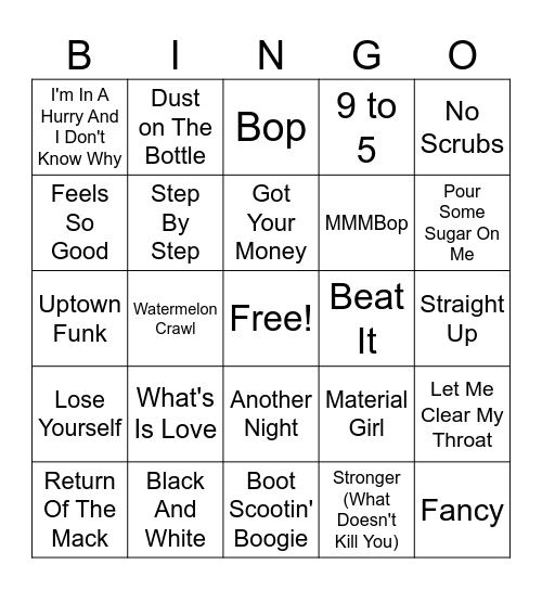 Music Bingo Card