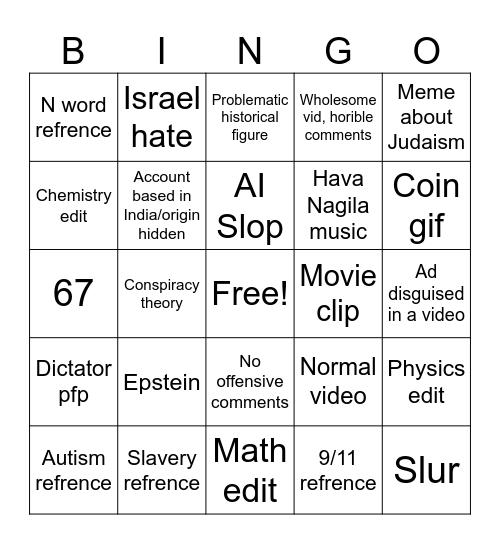 Burnt Instagram Reels Bingo Card