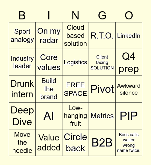 Business Dinner Bingo Card