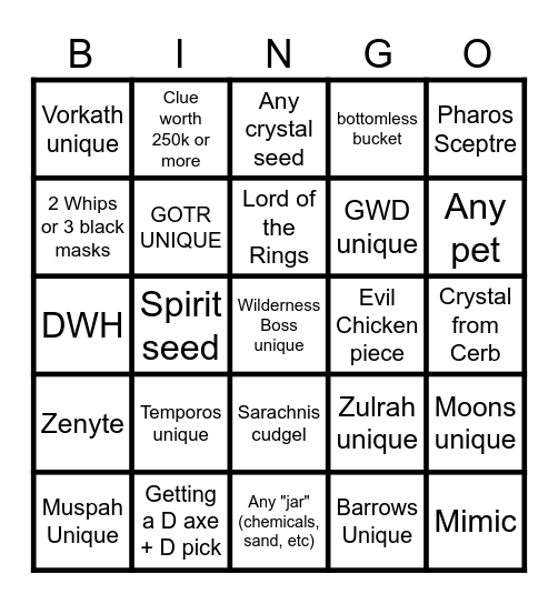 OSRS Bingo Card