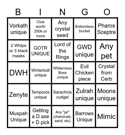 OSRS Bingo Card