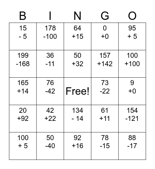 Mr. Williams' Math BINGO Card