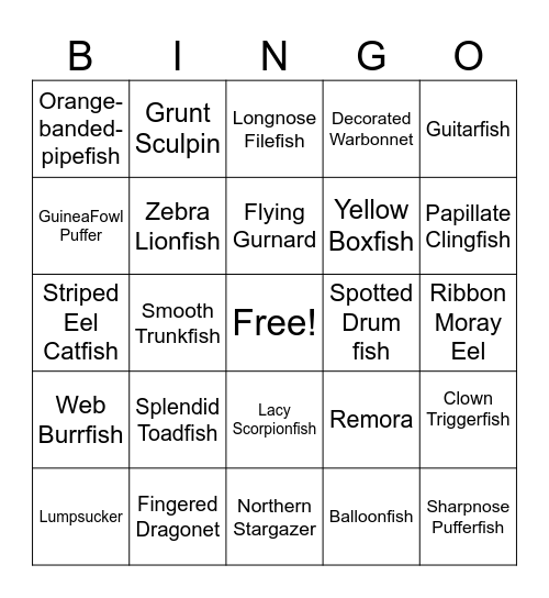 Weird, wacky and wonderful Fis Bingo Card