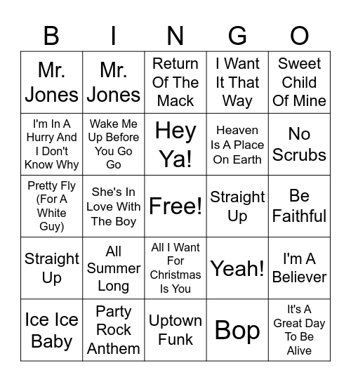 Music Bingo Card