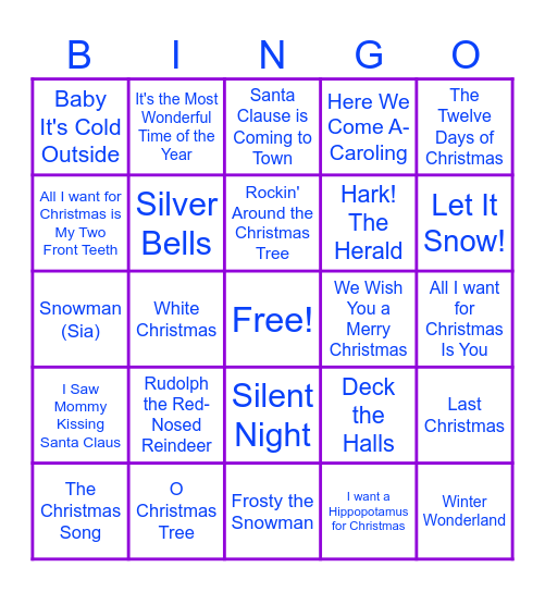 Holiday Jams Bingo Card