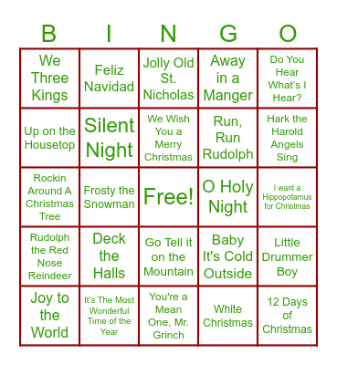 Christmas Music Bingo Card