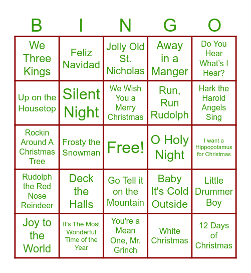 Christmas Music Bingo Card