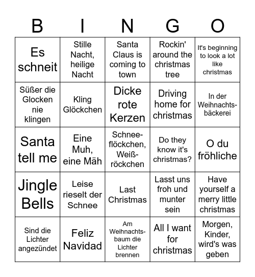 Weihnachtsliederbingo Card