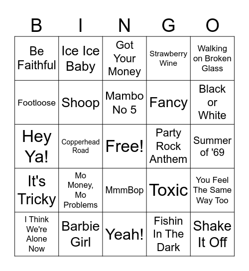 MUSIC BINGO Card