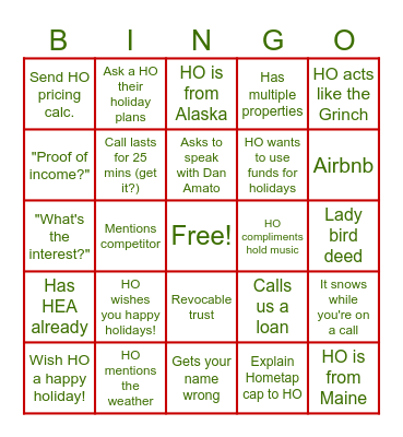 Holiday Bingo! Bingo Card