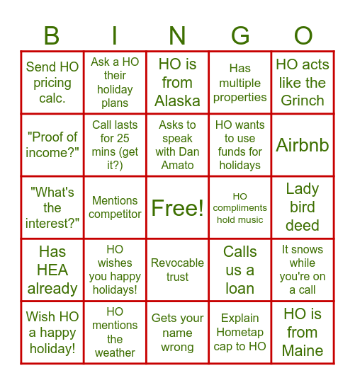 Holiday Bingo! Bingo Card