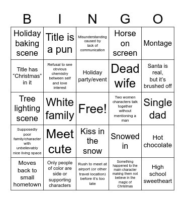 Christmas Movie Bingo Card