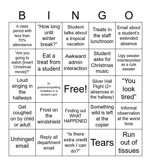 Surviving December Bingo Card