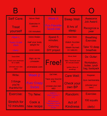 Wellness Bingo Card