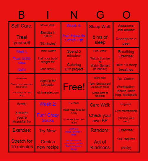 Wellness Bingo Card