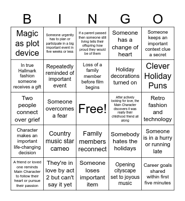 Hallmark Movie Bingo Card