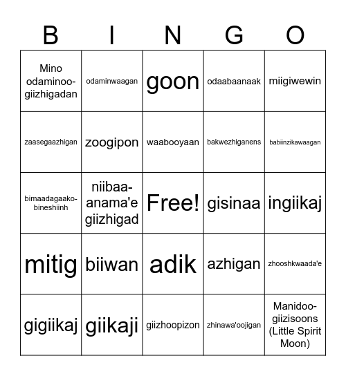 Ojibwe Winter 1 Bingo Card