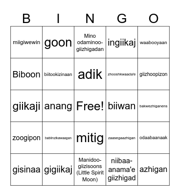 Ojibwe Winter 3 Bingo Card