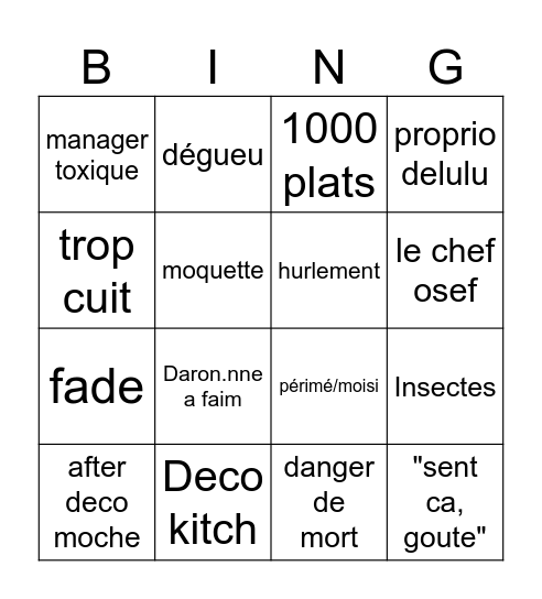 Cauchemar en cuisine Bingo Card