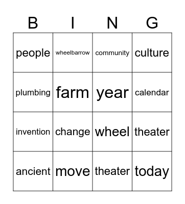 Ancient Community Vocabulary Bingo Card