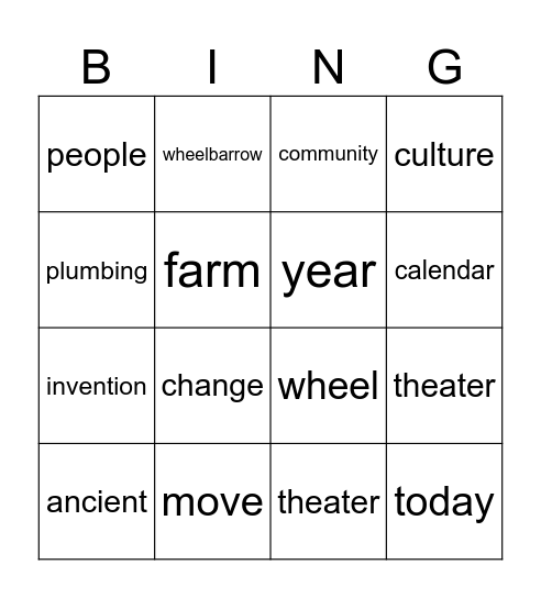 Ancient Community Vocabulary Bingo Card