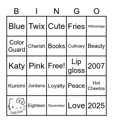 Cherish's 18th Hello Kitty BINGO Card