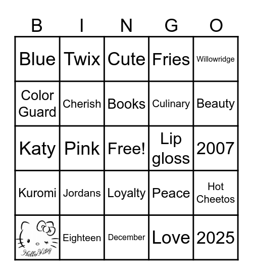Cherish's 18th Hello Kitty BINGO Card