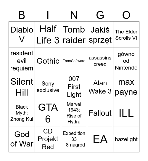 Tga 2025 Bingo Card