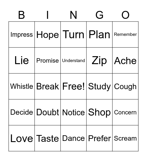 VERBS! Bingo Card