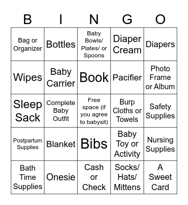 Baby Shower Bingo Card