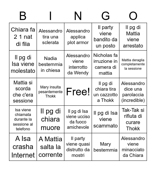 Cartella Mattia Bingo Card