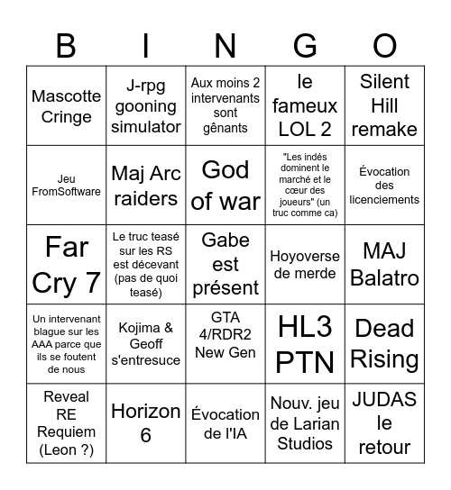 TGA 2025 Bingo Card