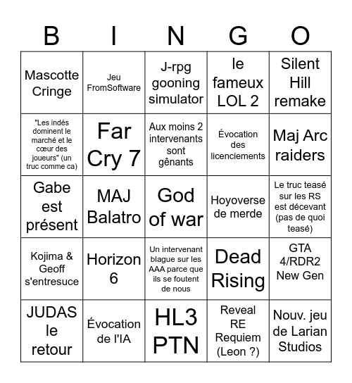 TGA 2025 Bingo Card