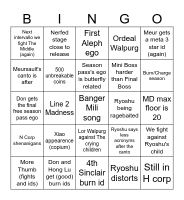 Canto IX Bingo Card