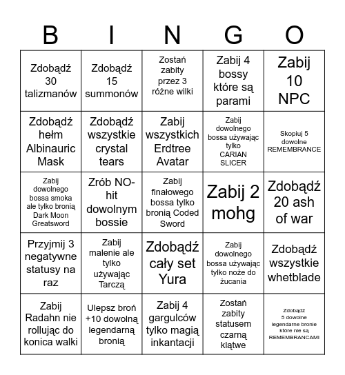 Elden Ring Bingo Card