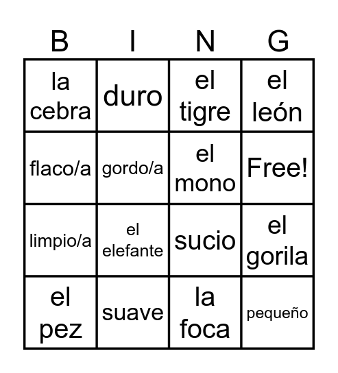 Los animales Bingo Card