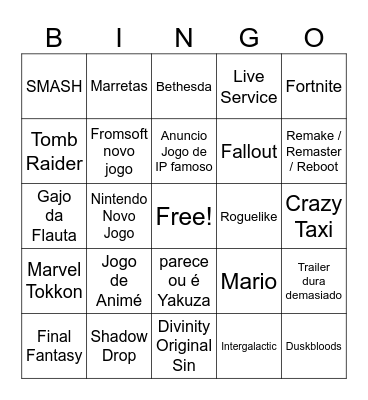 Game Awards 2025 Bingo Card