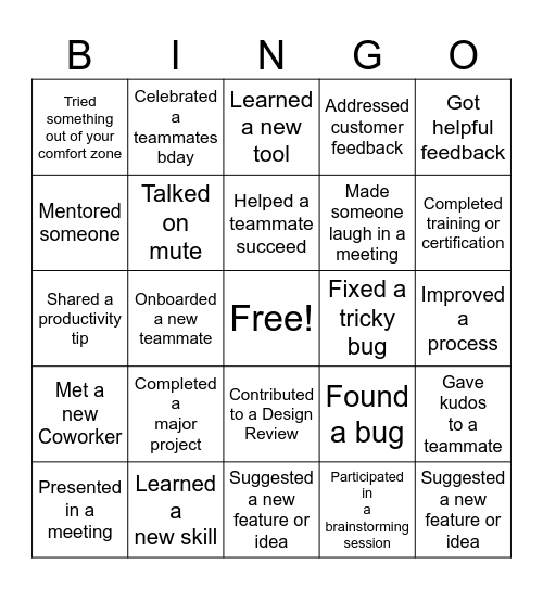 Accomplishment Bingo Card