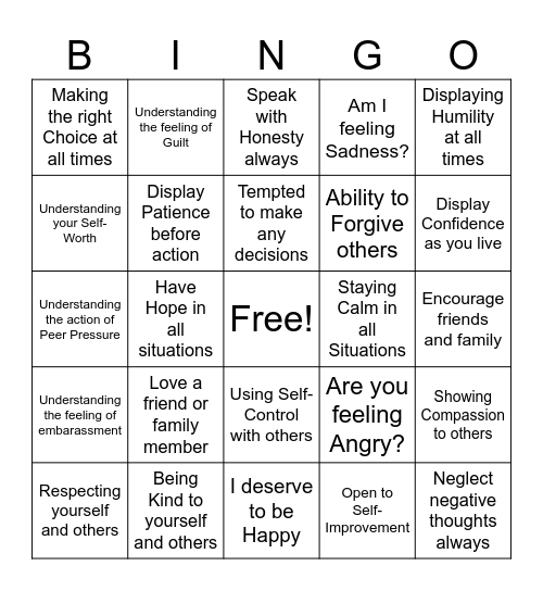 Empathy Bingo Card