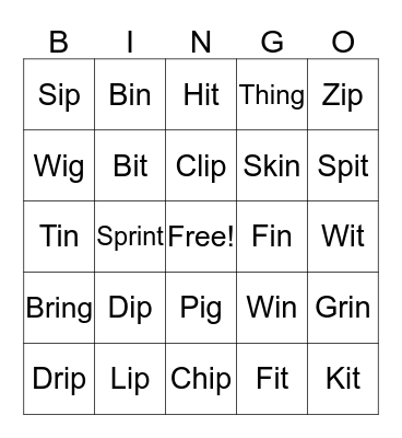 Short I Bingo!  Bingo Card