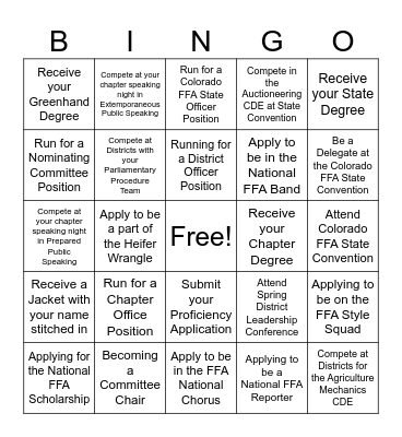 FFA Bingo Card