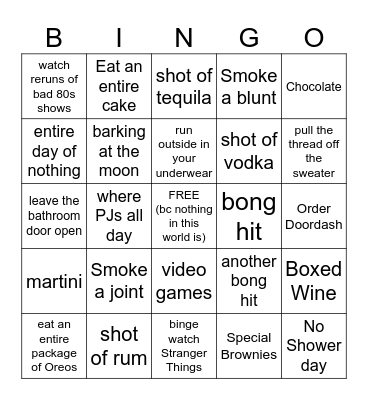DEBAUCHERY BINGO Card