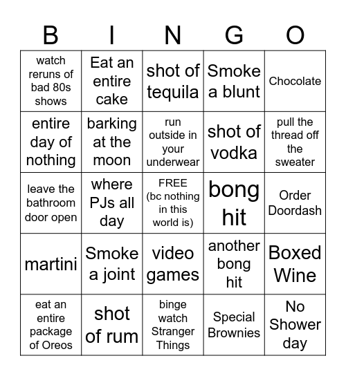 DEBAUCHERY BINGO Card