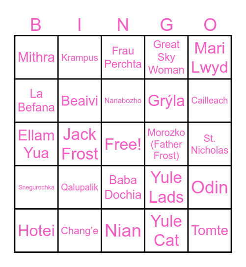 Holiday Myths and Legends Bingo Card