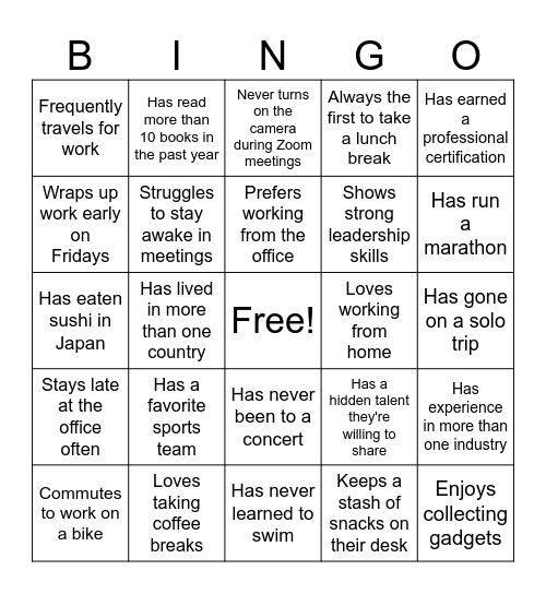 Human Bingo: Group Ops Social Night Bingo Card