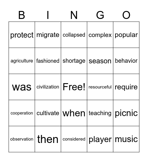 Vocabulary Review Bingo Card